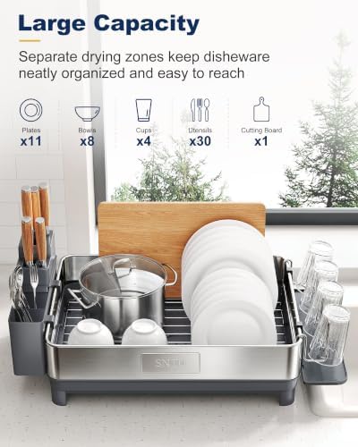 SNTD 304 Stainless Steel Dish Drying Rack, Grey
