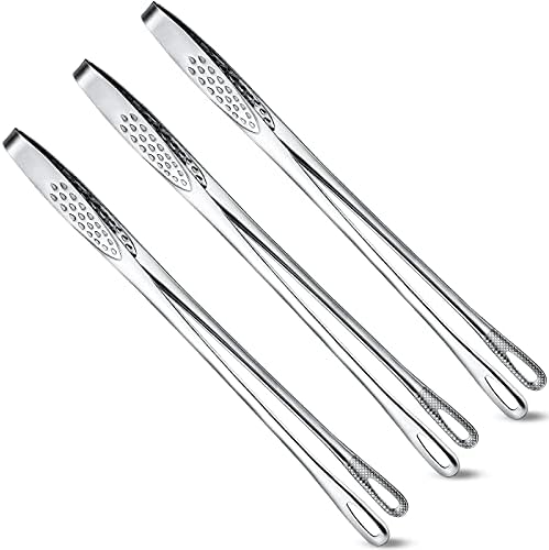 3 Pcs 9.4 Inches Korean BBQ Tongs Stainless Steel Kitchen Tweezers