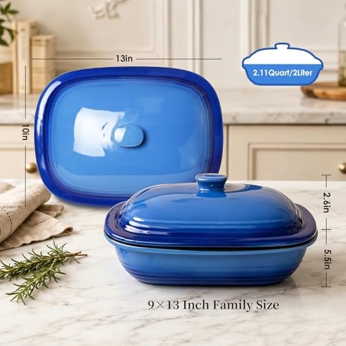 Ceramic Casserole Dish with Lid, 9x13, Blue