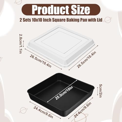 2 Sets 10x10 Inch Square Baking Pan with Lid – Carbon Steel Nonstick