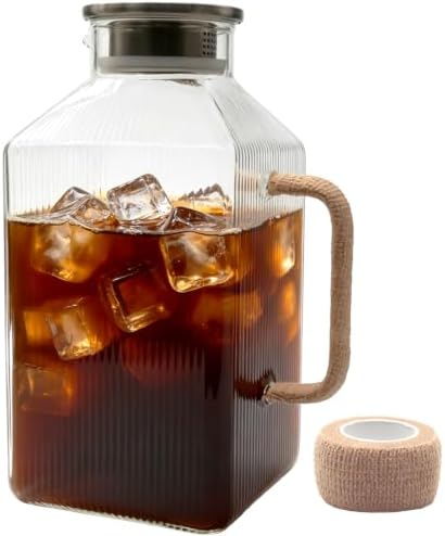 1 Gallon Glass Iced Tea Pitcher with Lid Fridge Square Water Juice