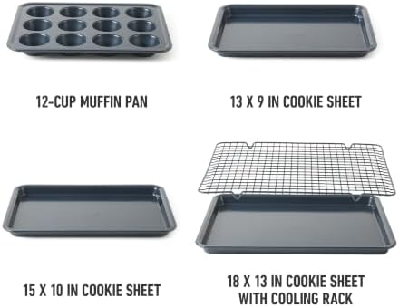 Calphalon Legacy 10-Pieces Nonstick Bakeware Set PFOA-Free, Baking Sheet Set, Baking Pans Set, Carbon Steel Bakeware Pans Collection, High-Heat Oven Safe, for Cookies, Cakes, and Muffins -Navy Blue