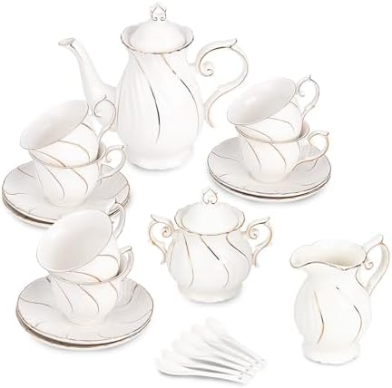 Agyiuns Tea Set 21Pcs ceramic 6 tea cups and saucers, sugar and