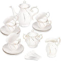 Agyiuns Tea Set 21Pcs ceramic 6 tea cups and saucers, sugar and