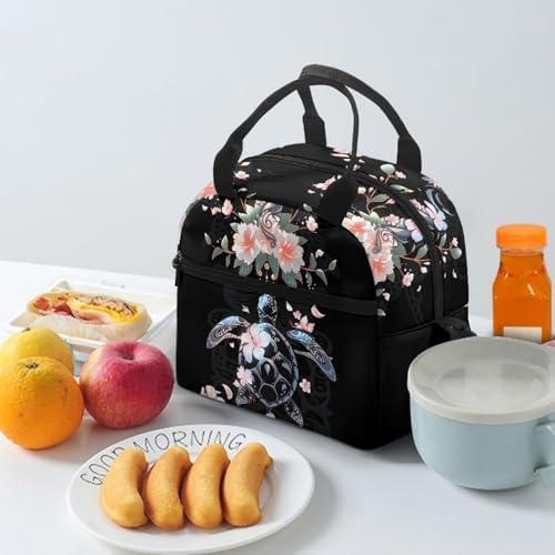 Hawaii Sea Turtle Floral Insulated Lunch Container, Black