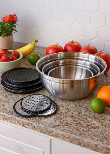 serenk Stainless Steel 9-Piece Mixing Bowl Set, Black
