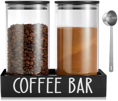Glass Coffee Canister for Ground Coffee - 2Pcs 45oz Coffee and Sugar
