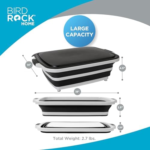 BIRDROCK HOME 11L Collapsible BBQ Prep Tub with Lid, Black, 19”L x