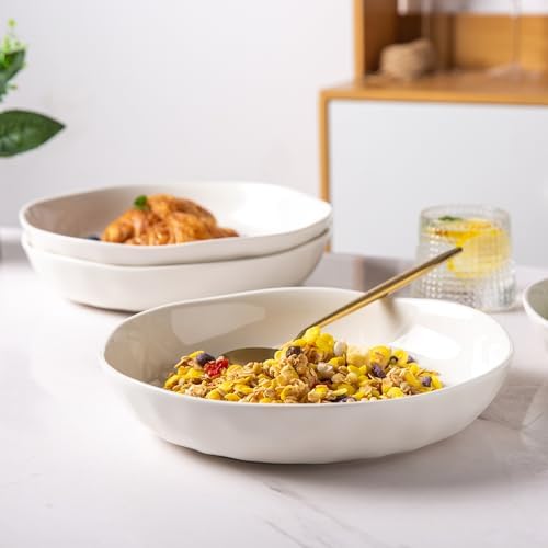 LERATIO 9.75 "Ceramic Flat Pasta Bowls,Wavy Rim 38oz Large Bowls Set