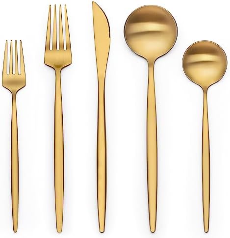 20 Piece Gold Silverware Set for 4, Terlulu Stainless Steel Flatware