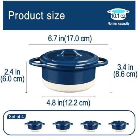 4-Piece Ceramic Mini Stew Pot Set with Lid, Blue