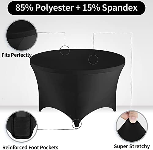 FestiCorp 60 Inch Round Fitted Tablecloth Black Spandex Table Covers