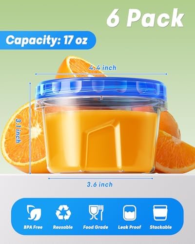 BiuLeon 6 Pack 17oz Freezer Storage Containers