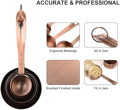 Copper Measuring Cups and Spoons Set, Stainless Steel Measuring Cups