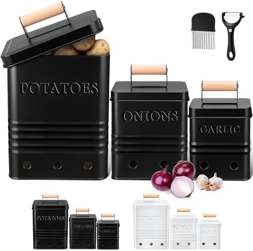 3 Pcs Potato Onion Garlic Storage Bin Metal Vegetable Keeper Container