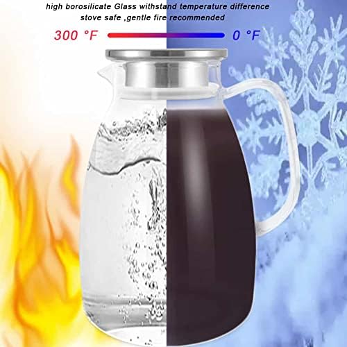 Glass Pitcher with Lid and Handle, 68 oz Heat-Resistant Borosilicate
