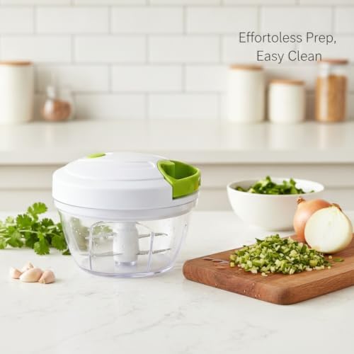 Manual Pull-String Food Chopper with 500ml Bowl, Compact Kitchen