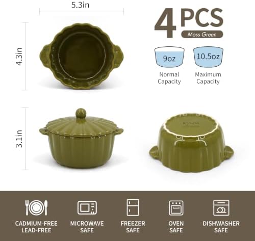 4-Pack Ceramic Casserole Dishes with Lids (Moss Green)