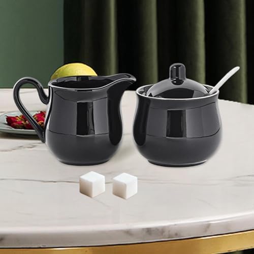 Ceramic Sugar and Creamer Set Sugar Bowl with Lid and Spoon Premium