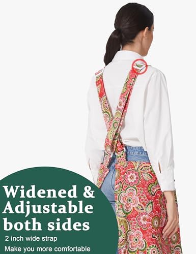 Cozy Adjustable Cross Back Aprons for Women with Pockets Cotton Linen