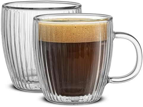 JoyJolt Fluted Glass Espresso Cups, 5.4oz Espresso Cup - Set of 2