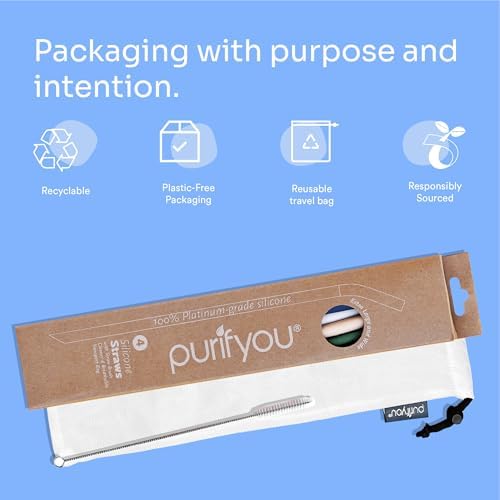purifyou Extra Long 14.5" Reusable Silicone Straws with Flexible Tips