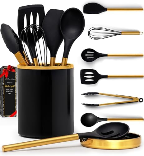 Styled Settings Black and Gold Kitchen Utensil Set, 8-Piece