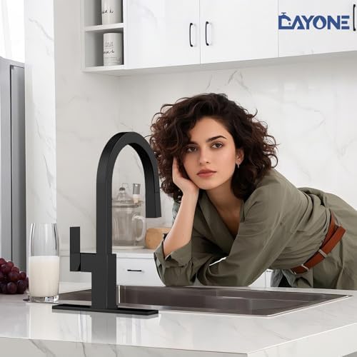 DAYONE Matte Black Square Pull-Out Kitchen Faucet
