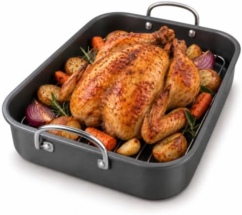 Nonstick Roasting Pan with Flat Rack, 15 x 11.4 Inch Roaster Pan