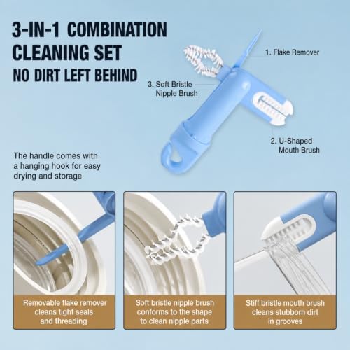 5-in-1 Silicone Bottle & Tumbler Brush Kit with Straw Brush (Blue)