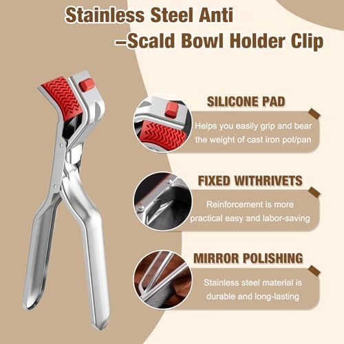 3PCS Hot Plate Grippers, Stainless Steel Bowl Holder Clips