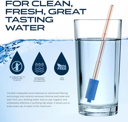 Mist Reusable Straw, Collapsible Reusable Metal Water Filtering Straw