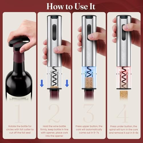 HomeHacks Electric Wine Opener, Automatic Wine Opener with Foil