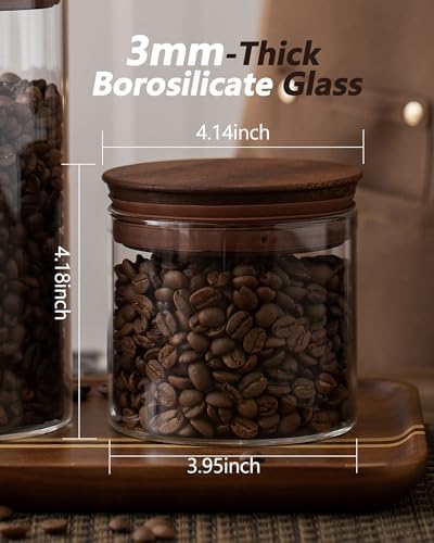 17 oz Coffee Canister with Scoop and Wooden Lids, Airtight Glass