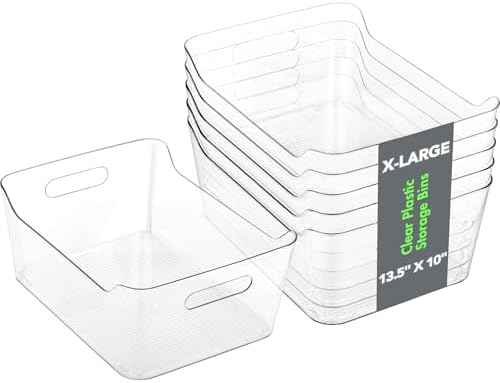 Tiawudi 2 Pack Plastic Storage Bins, Extra Large Pantry Organizer, 13.5" x 10" Clear Storage Containers and Organizer Bins, Multi-Use Bins for Home, Kitchen, Closet and Cabinet