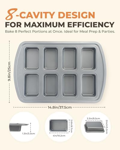 Bake Choice Mini Loaf Pan, 8-Cavity Non-Stick Carbon Steel Baking Pans
