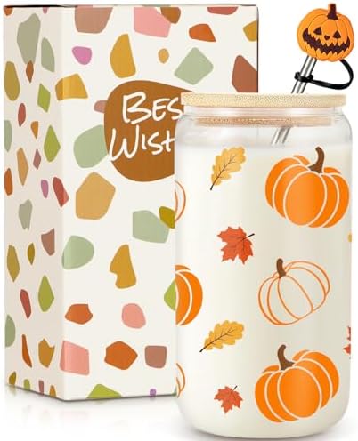 Frerdui Halloween Pumpkin Coffee Cup - 16 Oz Pumpkins Fall Mug, Iced