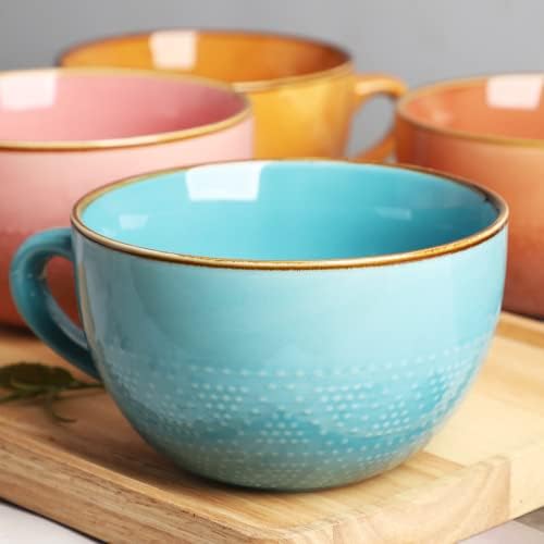 Disoza Large Ceramic Soup Mugs with Handles - 24 Ounce, 700 ML, XXL