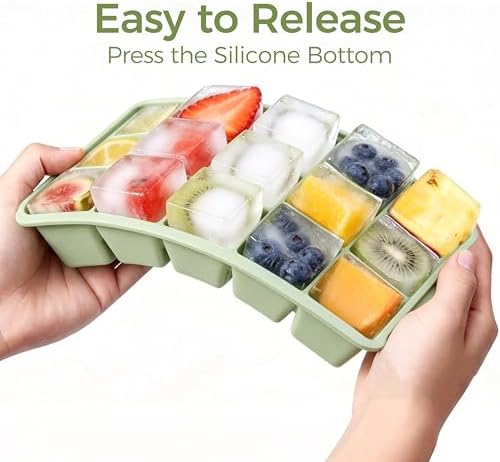 Silicone Ice Cube Trays with Lids 3-Pack (Green+Blue+Pink)