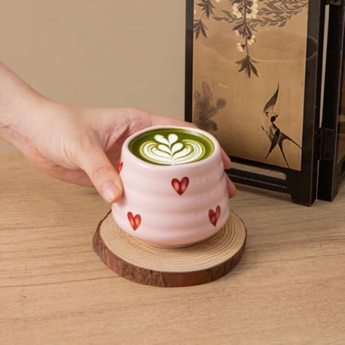 Ceramic Tea Cup Set, 5OZ Espresso Cups, Pink Love, Set of 4