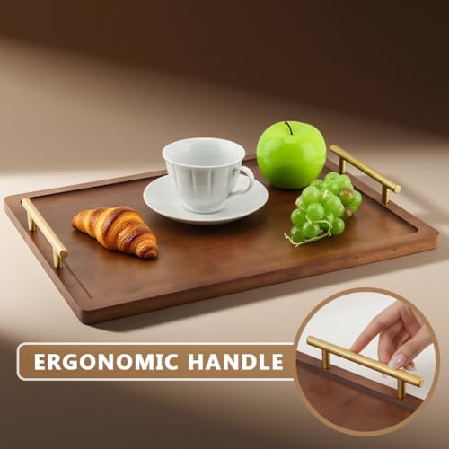 Wood Serving Tray with Metal Handles,Decorative Serving Tray, Food