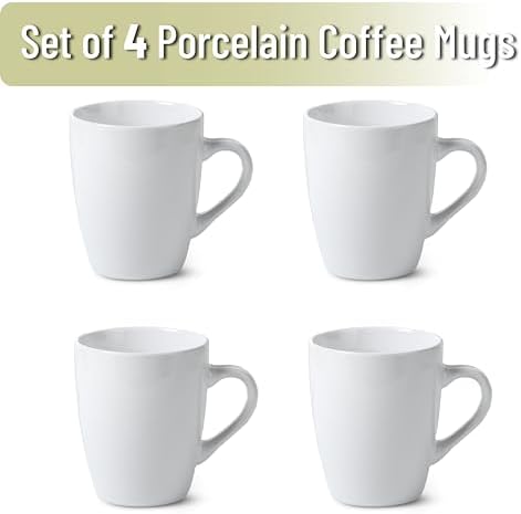 BTaT- Porcelain Coffee Mugs Set, 4 Pack, 12oz, White Ceramic Cups