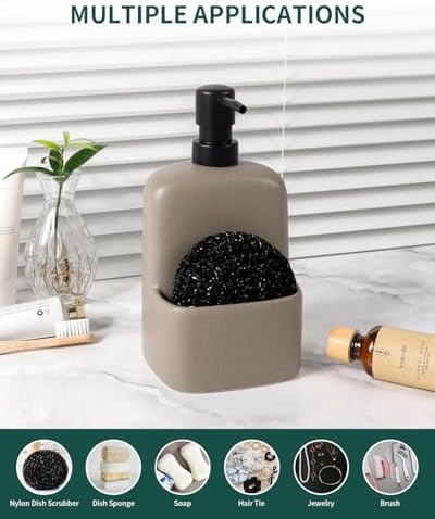 BosilunLife Ceramic Soap Dispenser with Sponge Holder, 20oz