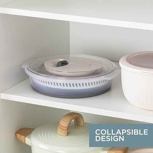 COOK WITH COLOR Collapsible Salad Spinner - 4 QT Space Saving Lettuce Dryer with Folding Collapsible Colander Great for Washing and Drying Fruit and Vegetables (Grey)
