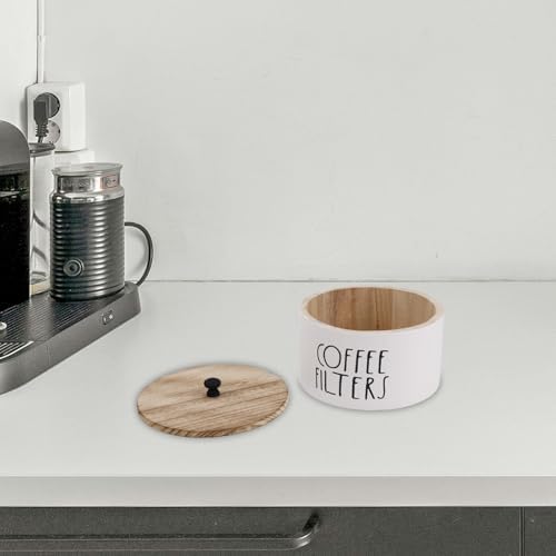Penitue Round Coffee Filter Holder with Lid, Wooden Rustic Farmhouse