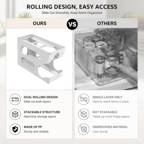 2-Pack Rolling Can Organizer for Refrigerator, Bottle Opener