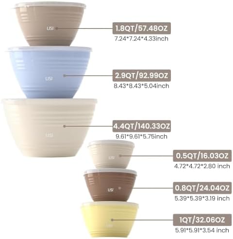 LISI 12-Piece Mixing Bowls Set, 6 Bowls with Clear Lids, Microwave