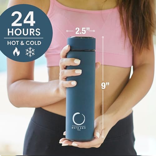 Pure Zen Tea Insulated Tea Infuser Bottle, 15 oz, Tea Thermos with