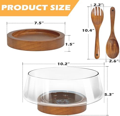 PROLEE Extra Large Glass Salad Bowl Set, Clear Salad Bowl with Solid