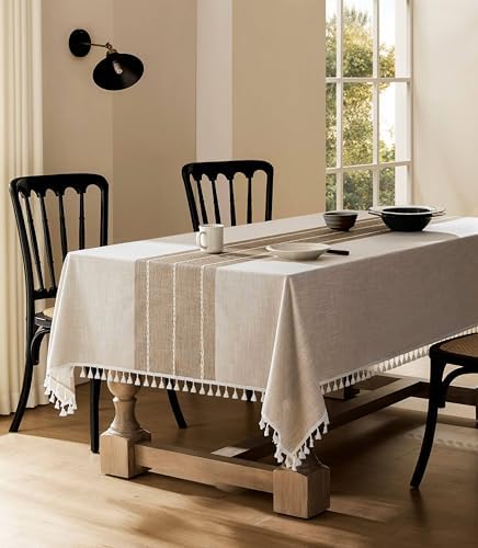 ZeeMart Contrast Linen Rectangle Table Cloth 60x84 Inch Brown